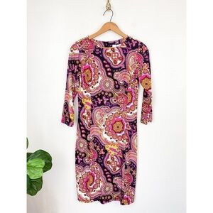 Jude Connally Haley Boysenberry Medallion Print 3/4 Sleeve Dress Sz S